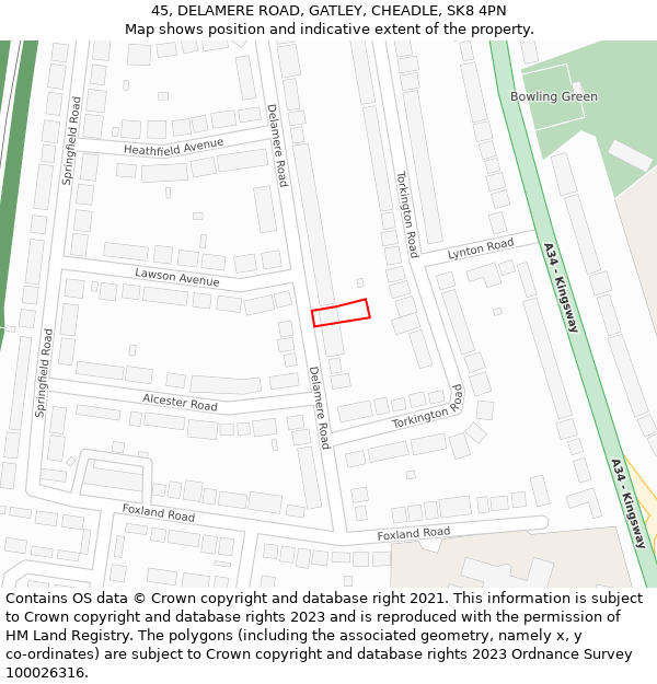 45, DELAMERE ROAD, GATLEY, CHEADLE, SK8 4PN: Location map and indicative extent of plot