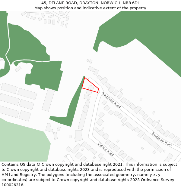 45, DELANE ROAD, DRAYTON, NORWICH, NR8 6DL: Location map and indicative extent of plot