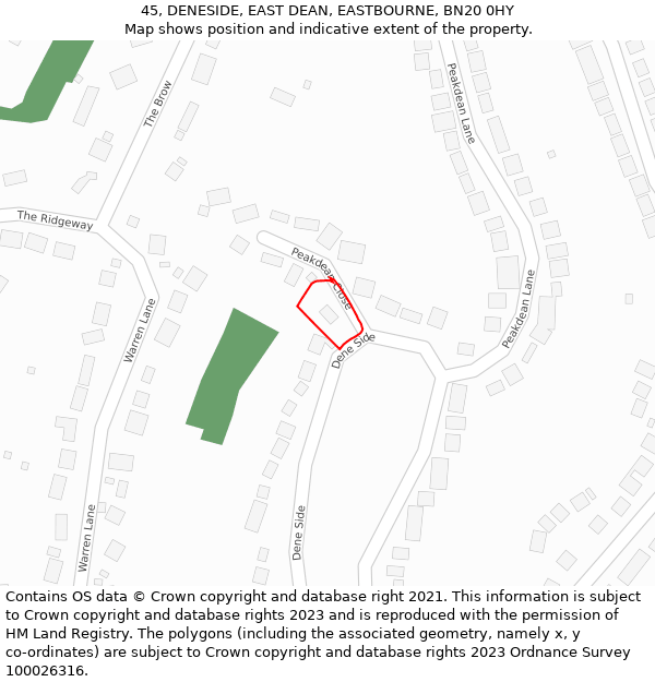 45, DENESIDE, EAST DEAN, EASTBOURNE, BN20 0HY: Location map and indicative extent of plot