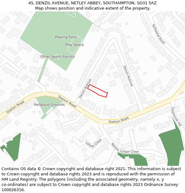 45, DENZIL AVENUE, NETLEY ABBEY, SOUTHAMPTON, SO31 5AZ: Location map and indicative extent of plot