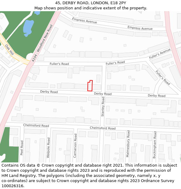45, DERBY ROAD, LONDON, E18 2PY: Location map and indicative extent of plot