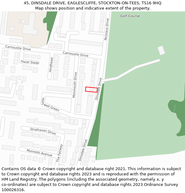 45, DINSDALE DRIVE, EAGLESCLIFFE, STOCKTON-ON-TEES, TS16 9HQ: Location map and indicative extent of plot