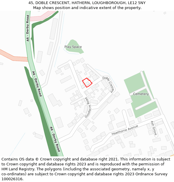45, DOBLE CRESCENT, HATHERN, LOUGHBOROUGH, LE12 5NY: Location map and indicative extent of plot