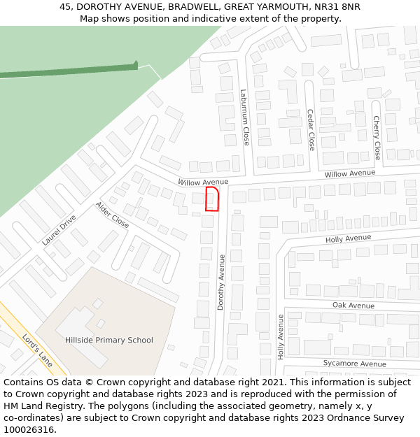 45, DOROTHY AVENUE, BRADWELL, GREAT YARMOUTH, NR31 8NR: Location map and indicative extent of plot
