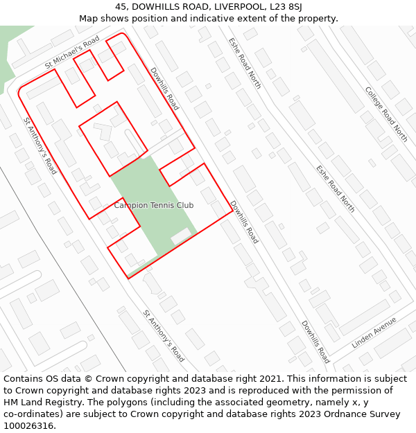 45, DOWHILLS ROAD, LIVERPOOL, L23 8SJ: Location map and indicative extent of plot