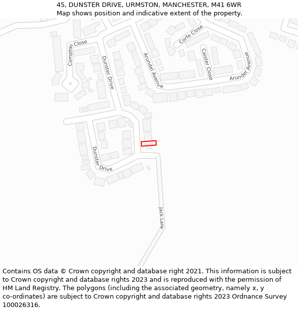 45, DUNSTER DRIVE, URMSTON, MANCHESTER, M41 6WR: Location map and indicative extent of plot