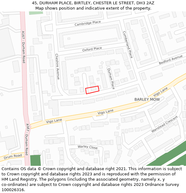 45, DURHAM PLACE, BIRTLEY, CHESTER LE STREET, DH3 2AZ: Location map and indicative extent of plot