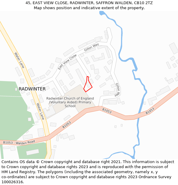 45, EAST VIEW CLOSE, RADWINTER, SAFFRON WALDEN, CB10 2TZ: Location map and indicative extent of plot