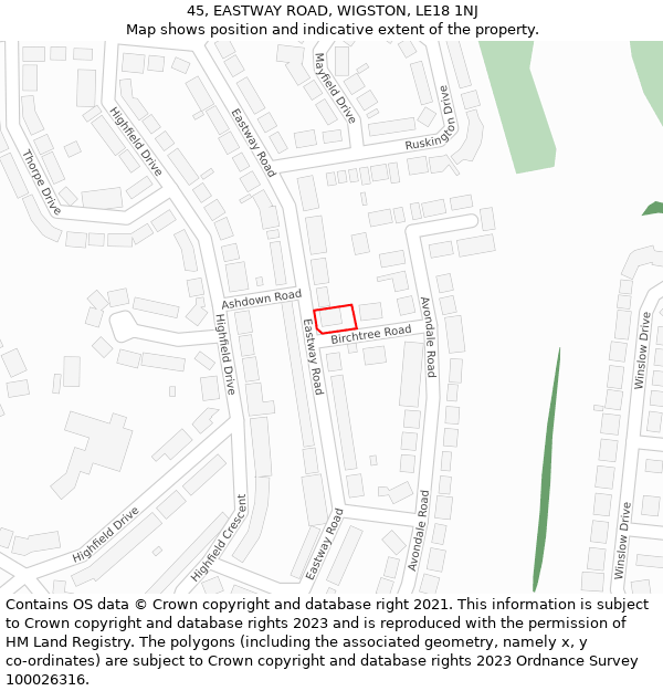 45, EASTWAY ROAD, WIGSTON, LE18 1NJ: Location map and indicative extent of plot
