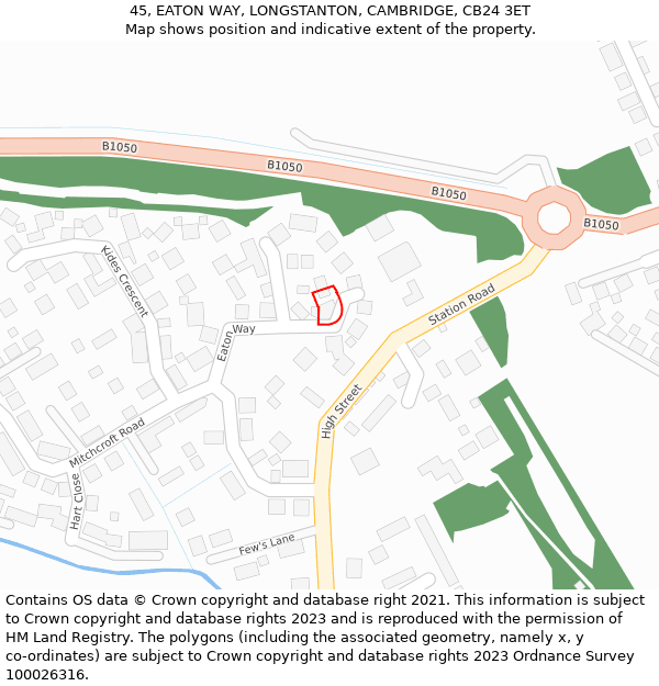 45, EATON WAY, LONGSTANTON, CAMBRIDGE, CB24 3ET: Location map and indicative extent of plot