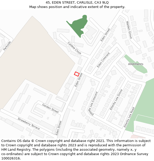 45, EDEN STREET, CARLISLE, CA3 9LQ: Location map and indicative extent of plot