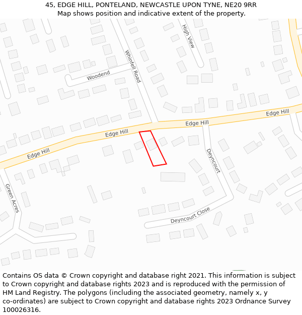 45, EDGE HILL, PONTELAND, NEWCASTLE UPON TYNE, NE20 9RR: Location map and indicative extent of plot