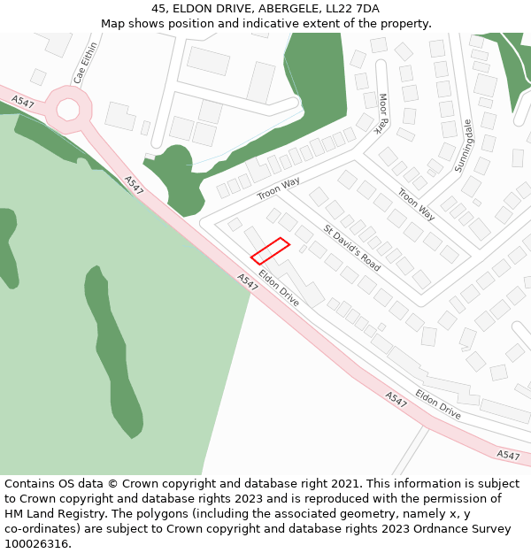 45, ELDON DRIVE, ABERGELE, LL22 7DA: Location map and indicative extent of plot