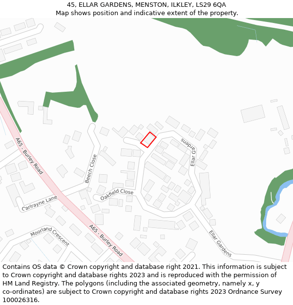 45, ELLAR GARDENS, MENSTON, ILKLEY, LS29 6QA: Location map and indicative extent of plot