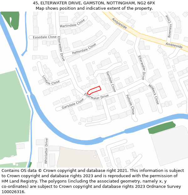 45, ELTERWATER DRIVE, GAMSTON, NOTTINGHAM, NG2 6PX: Location map and indicative extent of plot