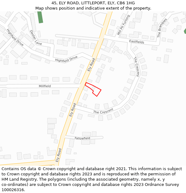 45, ELY ROAD, LITTLEPORT, ELY, CB6 1HG: Location map and indicative extent of plot