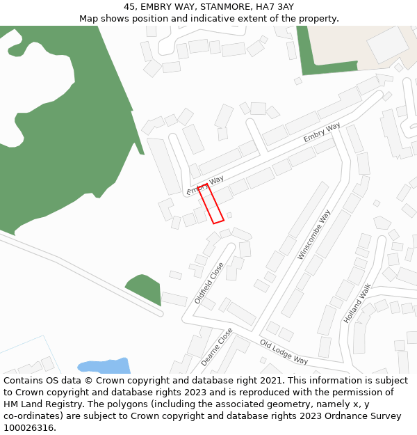 45, EMBRY WAY, STANMORE, HA7 3AY: Location map and indicative extent of plot