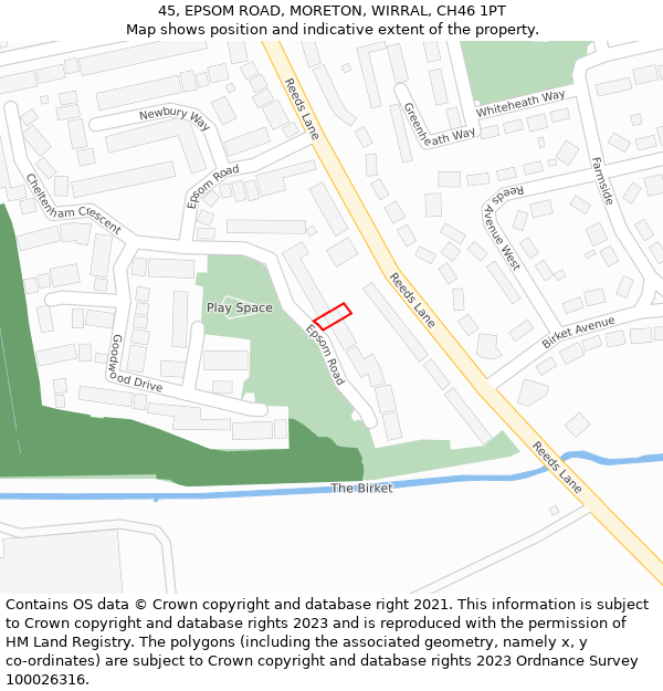 45, EPSOM ROAD, MORETON, WIRRAL, CH46 1PT: Location map and indicative extent of plot