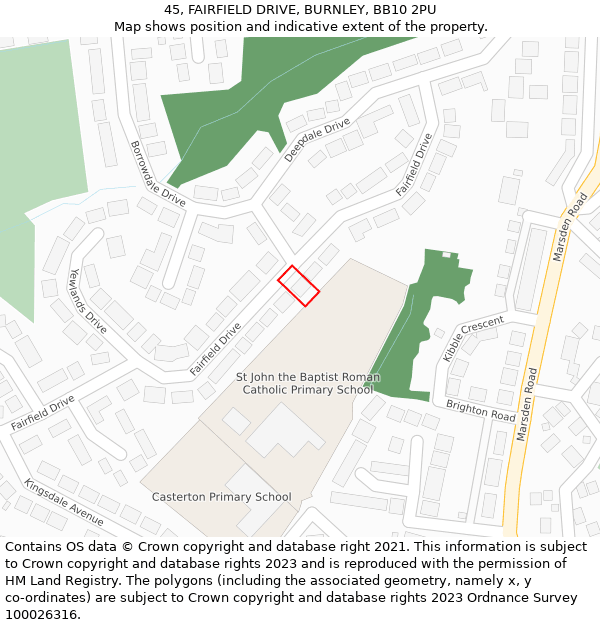 45, FAIRFIELD DRIVE, BURNLEY, BB10 2PU: Location map and indicative extent of plot