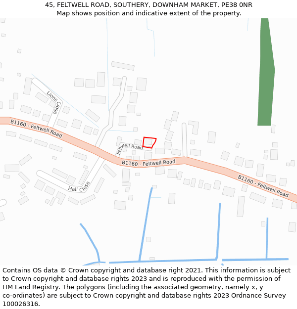 45, FELTWELL ROAD, SOUTHERY, DOWNHAM MARKET, PE38 0NR: Location map and indicative extent of plot