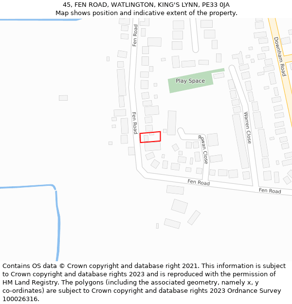 45, FEN ROAD, WATLINGTON, KING'S LYNN, PE33 0JA: Location map and indicative extent of plot