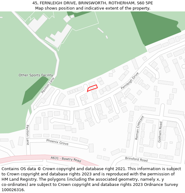 45, FERNLEIGH DRIVE, BRINSWORTH, ROTHERHAM, S60 5PE: Location map and indicative extent of plot