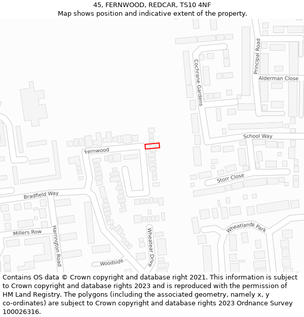 45, FERNWOOD, REDCAR, TS10 4NF: Location map and indicative extent of plot