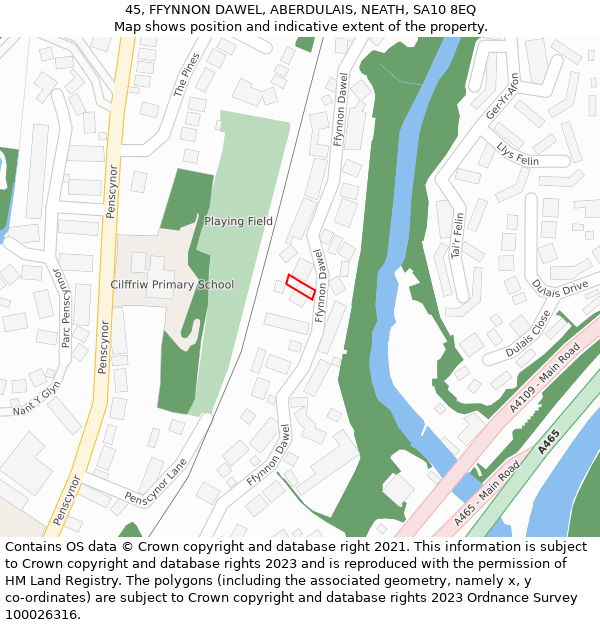45, FFYNNON DAWEL, ABERDULAIS, NEATH, SA10 8EQ: Location map and indicative extent of plot