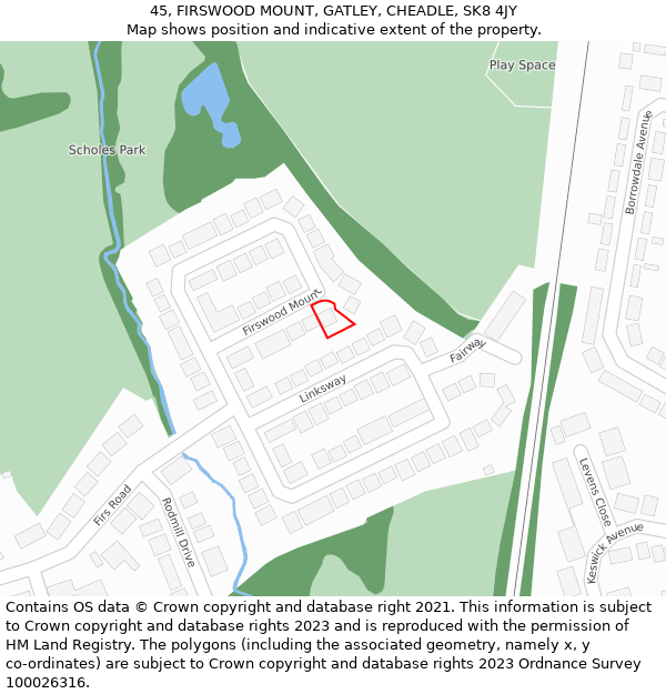 45, FIRSWOOD MOUNT, GATLEY, CHEADLE, SK8 4JY: Location map and indicative extent of plot