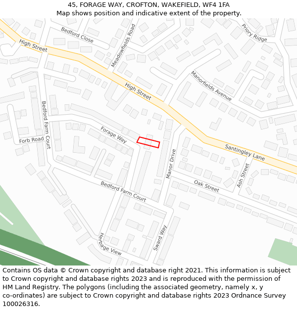 45, FORAGE WAY, CROFTON, WAKEFIELD, WF4 1FA: Location map and indicative extent of plot