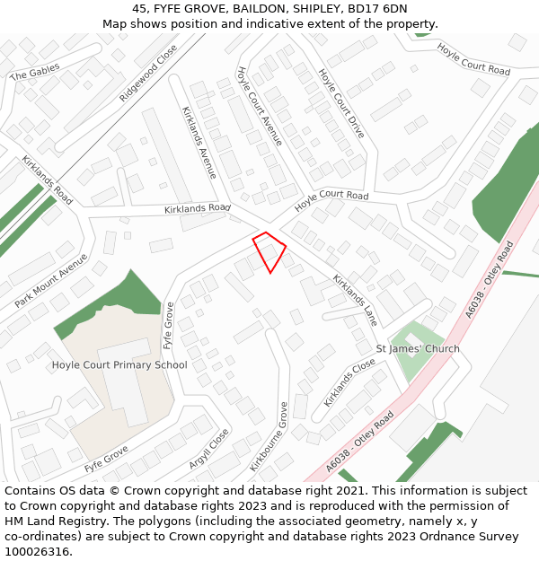 45, FYFE GROVE, BAILDON, SHIPLEY, BD17 6DN: Location map and indicative extent of plot