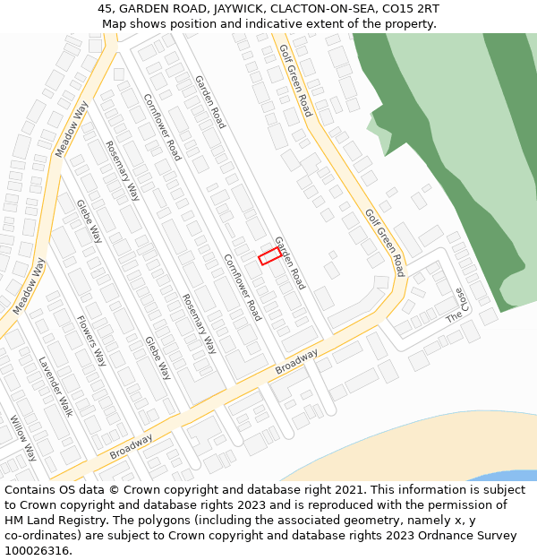 45, GARDEN ROAD, JAYWICK, CLACTON-ON-SEA, CO15 2RT: Location map and indicative extent of plot