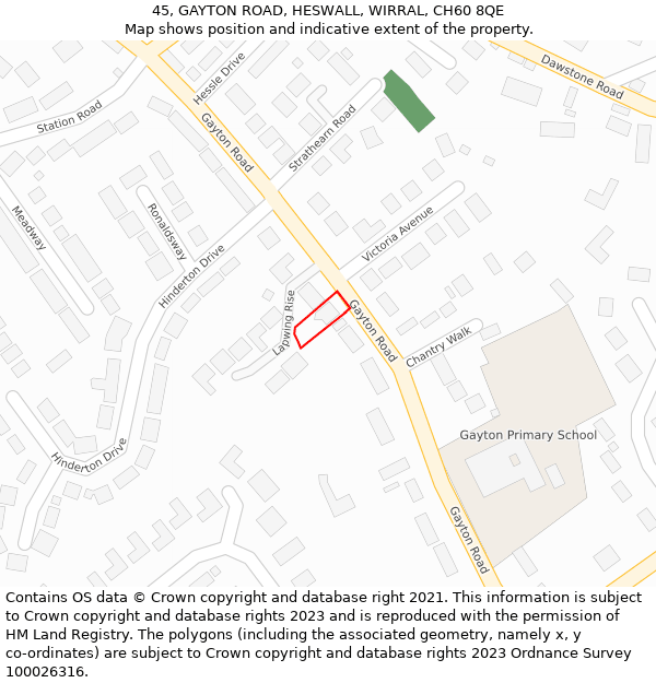 45, GAYTON ROAD, HESWALL, WIRRAL, CH60 8QE: Location map and indicative extent of plot