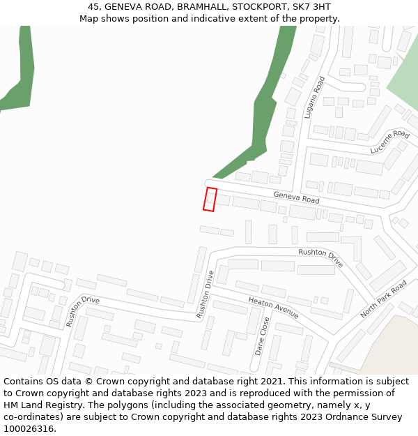 45, GENEVA ROAD, BRAMHALL, STOCKPORT, SK7 3HT: Location map and indicative extent of plot