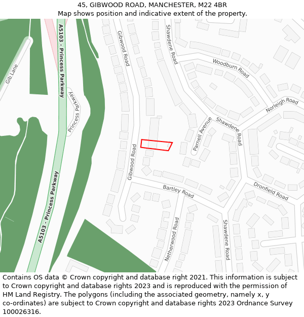 45, GIBWOOD ROAD, MANCHESTER, M22 4BR: Location map and indicative extent of plot
