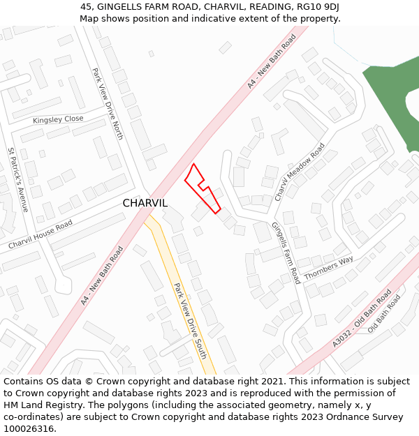 45, GINGELLS FARM ROAD, CHARVIL, READING, RG10 9DJ: Location map and indicative extent of plot