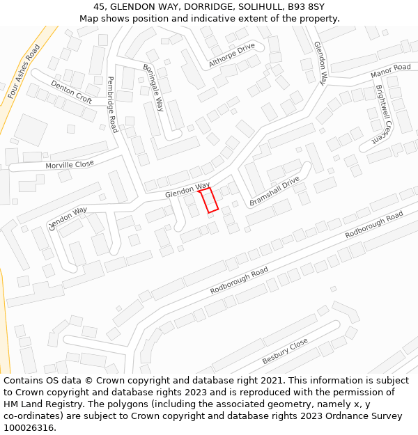 45, GLENDON WAY, DORRIDGE, SOLIHULL, B93 8SY: Location map and indicative extent of plot