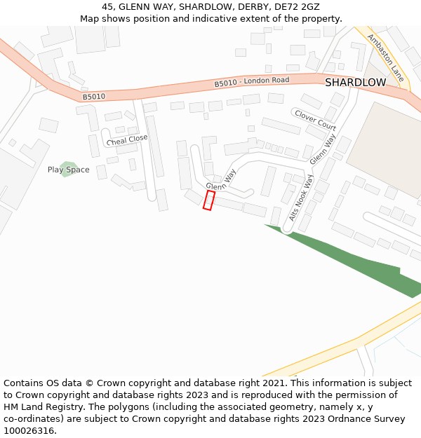 45, GLENN WAY, SHARDLOW, DERBY, DE72 2GZ: Location map and indicative extent of plot