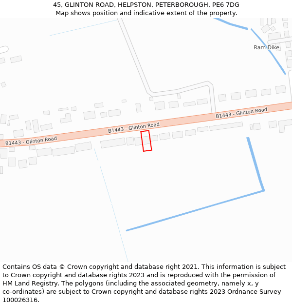 45, GLINTON ROAD, HELPSTON, PETERBOROUGH, PE6 7DG: Location map and indicative extent of plot