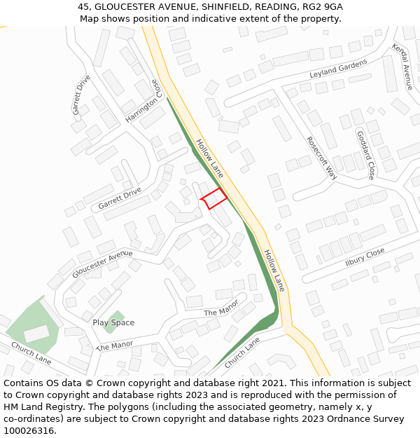 45, GLOUCESTER AVENUE, SHINFIELD, READING, RG2 9GA: Location map and indicative extent of plot