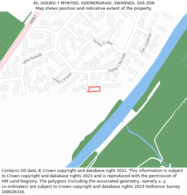 45, GOLWG Y MYNYDD, GODRERGRAIG, SWANSEA, SA9 2DN: Location map and indicative extent of plot
