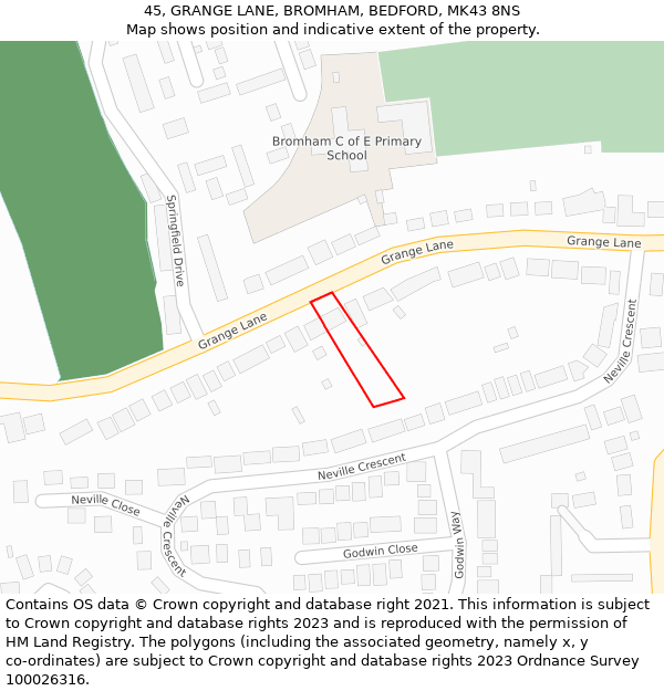 45, GRANGE LANE, BROMHAM, BEDFORD, MK43 8NS: Location map and indicative extent of plot