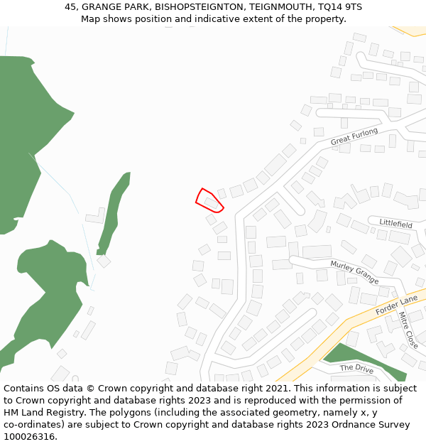 45, GRANGE PARK, BISHOPSTEIGNTON, TEIGNMOUTH, TQ14 9TS: Location map and indicative extent of plot