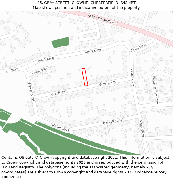 45, GRAY STREET, CLOWNE, CHESTERFIELD, S43 4RT: Location map and indicative extent of plot