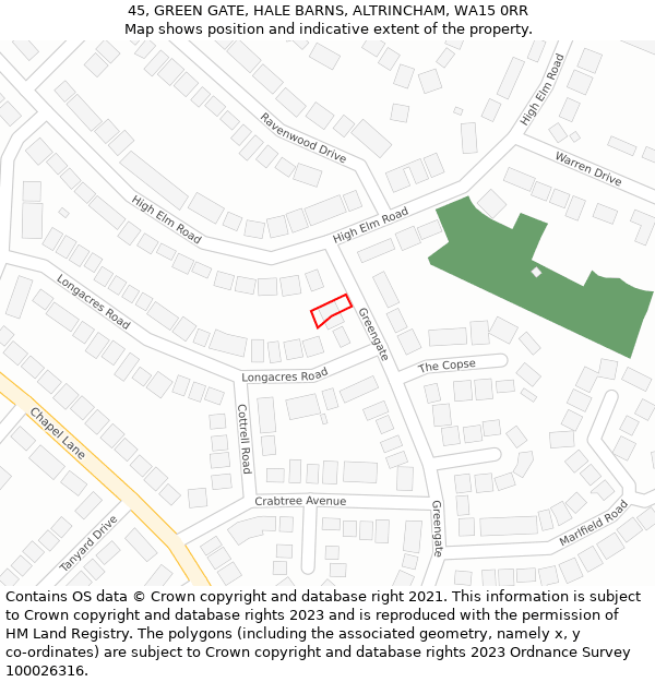 45, GREEN GATE, HALE BARNS, ALTRINCHAM, WA15 0RR: Location map and indicative extent of plot