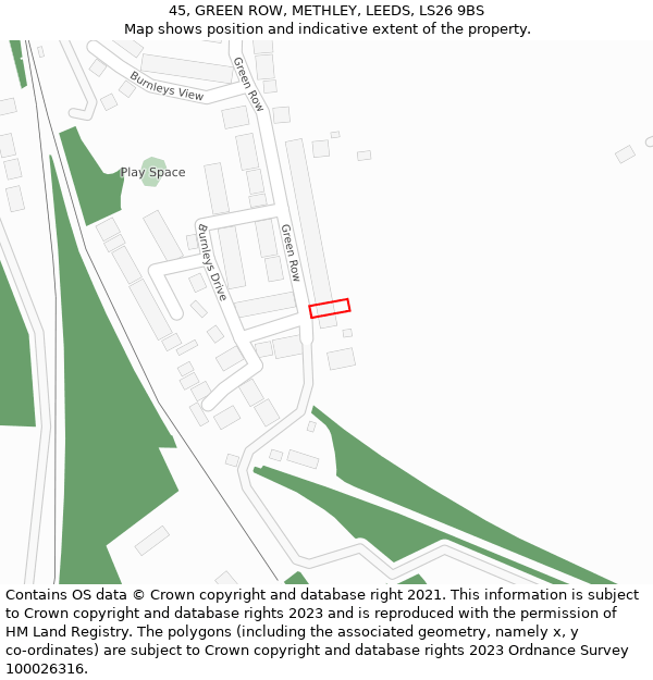 45, GREEN ROW, METHLEY, LEEDS, LS26 9BS: Location map and indicative extent of plot
