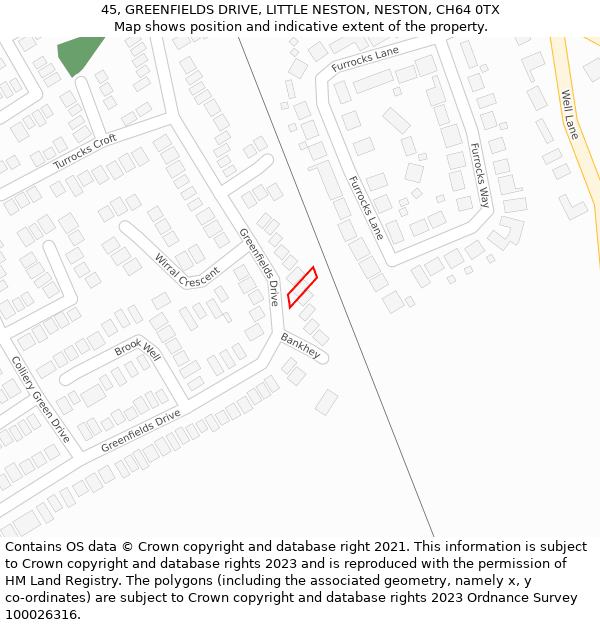 45, GREENFIELDS DRIVE, LITTLE NESTON, NESTON, CH64 0TX: Location map and indicative extent of plot