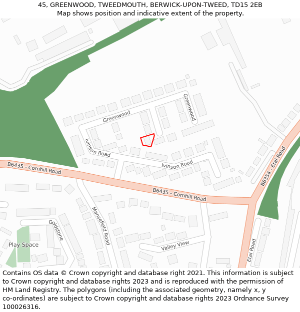 45, GREENWOOD, TWEEDMOUTH, BERWICK-UPON-TWEED, TD15 2EB: Location map and indicative extent of plot