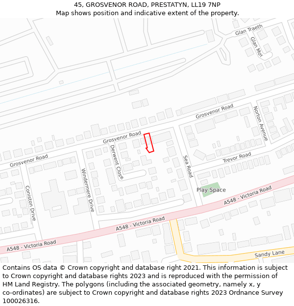 45, GROSVENOR ROAD, PRESTATYN, LL19 7NP: Location map and indicative extent of plot