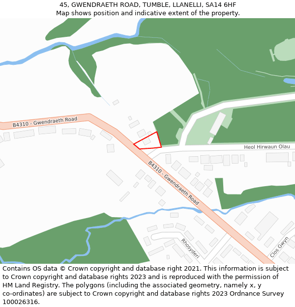 45, GWENDRAETH ROAD, TUMBLE, LLANELLI, SA14 6HF: Location map and indicative extent of plot